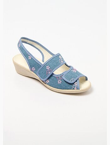 Sandales compensées brodées largeur confort scratch - Afibel