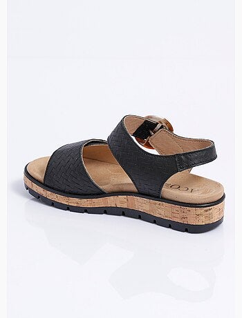 Sandales compensées cuir effet tressé ouverture totale - Afibel
