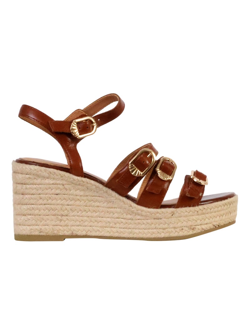 Sandales Compensées Cuir Emilie Karston Talia Marron - Kiabi