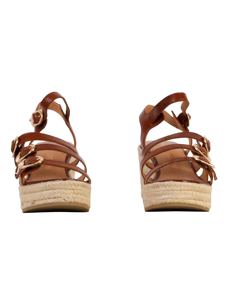 Sandales Compensées Cuir Emilie Karston Talia Marron - Kiabi