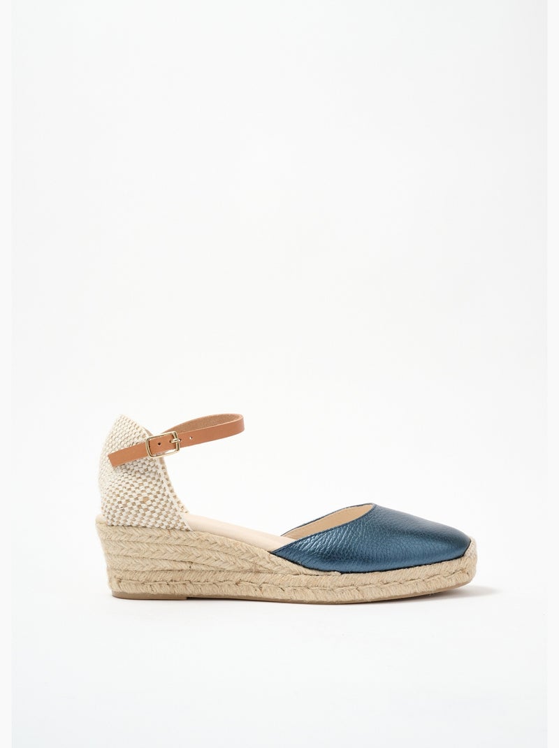 Sandales compensées cuir et jute talon enrobé - AFIBEL Bleu - Kiabi
