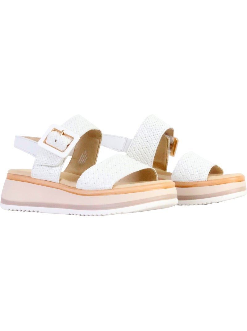 Sandales Compensées Cuir Gabor Flecht Twist Nappa Blanc - Kiabi
