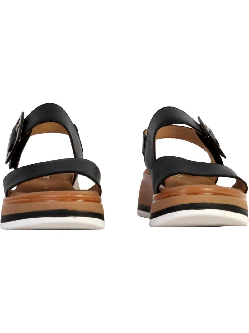 Sandales Compensées Cuir Gabor Flecht Twist Nappa Noir - Kiabi