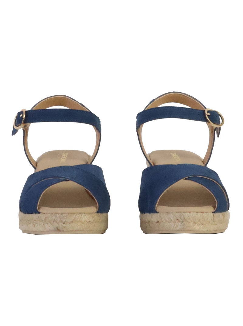 Sandales Compensées Cuir Geox Gelsa Bleu marine - Kiabi
