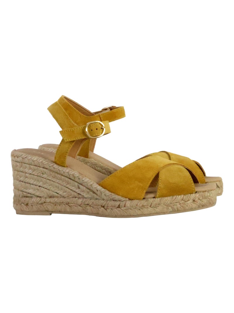 Sandales Compensées Cuir Geox Gelsa Jaune - Kiabi