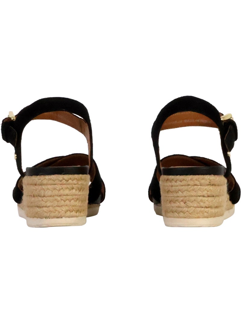 Sandales Compensées Cuir Geox Ischia Corda Noir - Kiabi