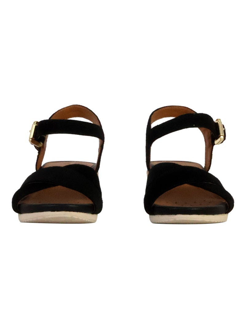 Sandales Compensées Cuir Geox Ischia Corda Noir - Kiabi