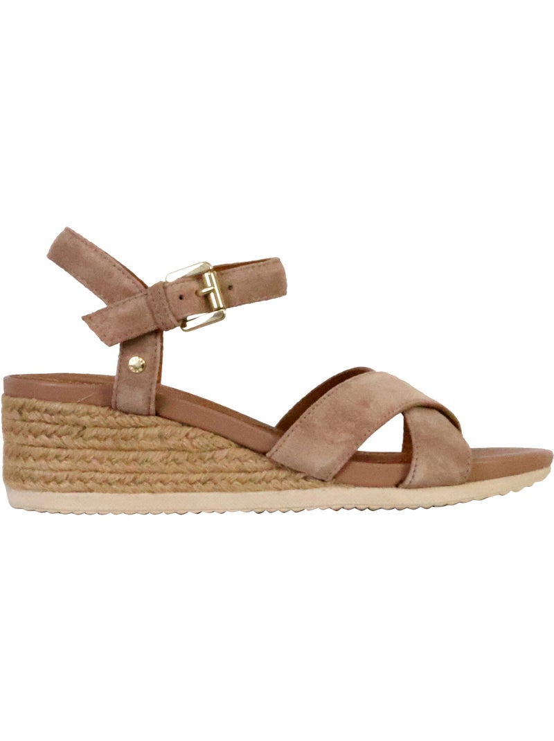 Sandales Compensées Cuir Geox Ischia Corda Rose - Kiabi