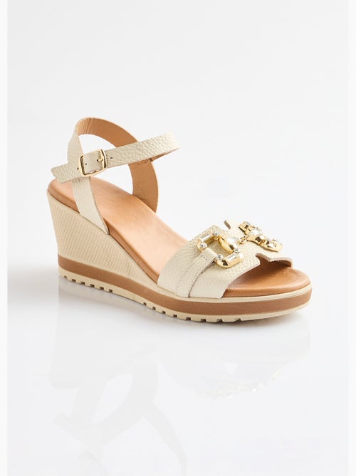 Sandales compensées cuir largeur confort chic - Afibel - Kiabi