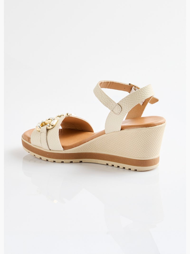 Sandales compensées cuir largeur confort chic - Afibel Beige - Kiabi