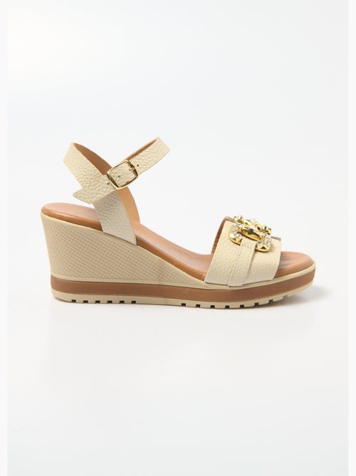 Sandales compensées cuir largeur confort chic - Afibel - Kiabi