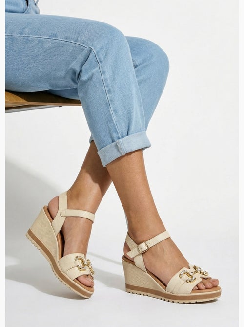 Sandales compensées cuir largeur confort chic - Afibel - Kiabi