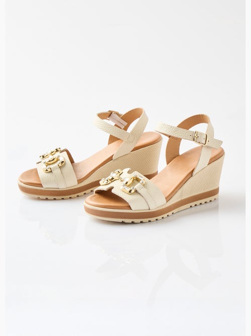 Sandales compensées cuir largeur confort chic - Afibel - Kiabi