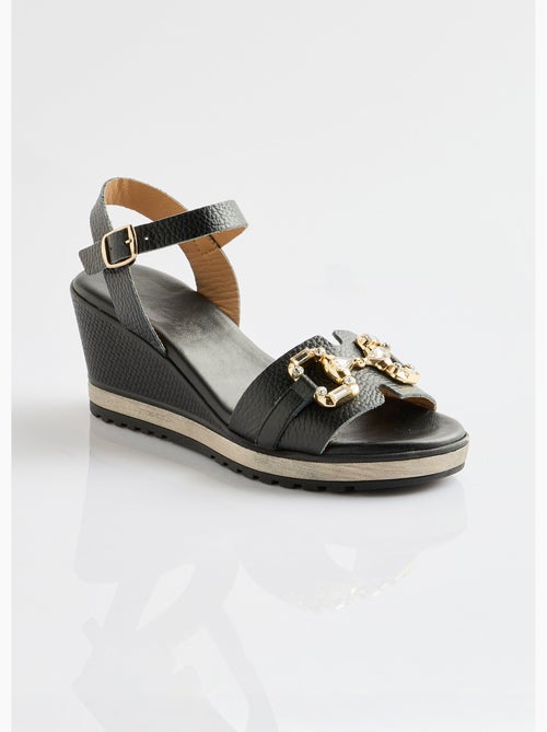 Sandales compensées cuir largeur confort chic - Afibel - Kiabi