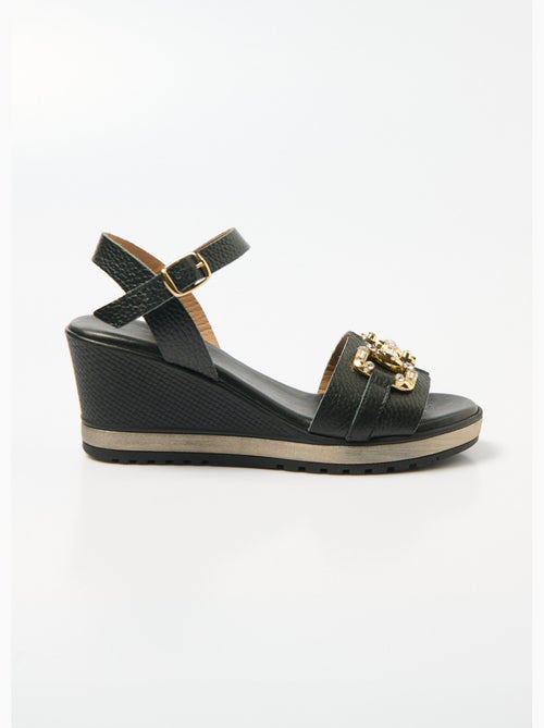 Sandales compensées cuir largeur confort chic - Afibel - Kiabi