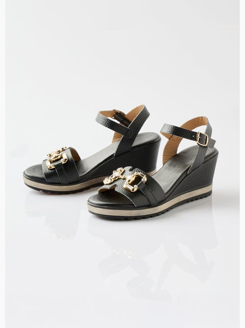 Sandales compensées cuir largeur confort chic - Afibel - Kiabi