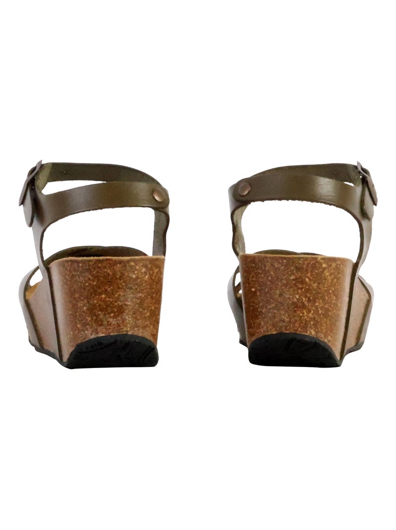 Sandales Compensées Cuir Plakton So Final Vert kaki - Kiabi