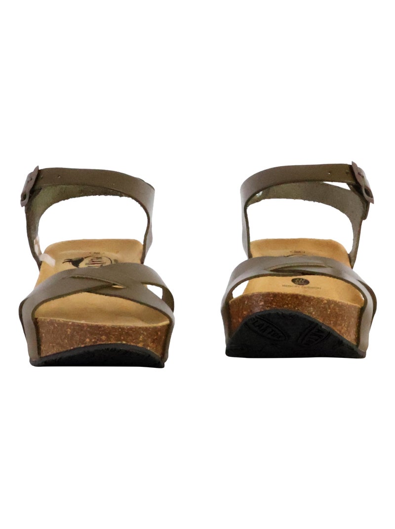 Sandales Compensées Cuir Plakton So Final Vert kaki - Kiabi