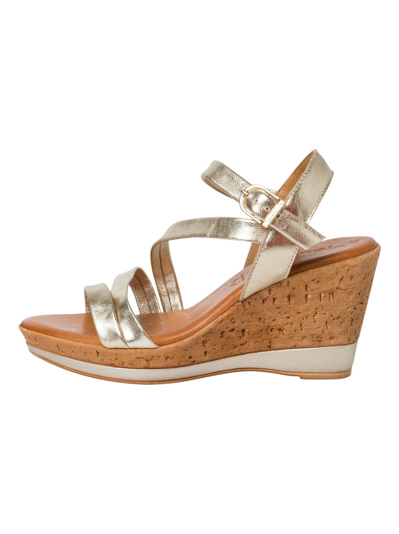 Sandales Compensées Cuir Tamaris Touch-It Doré/or - Kiabi