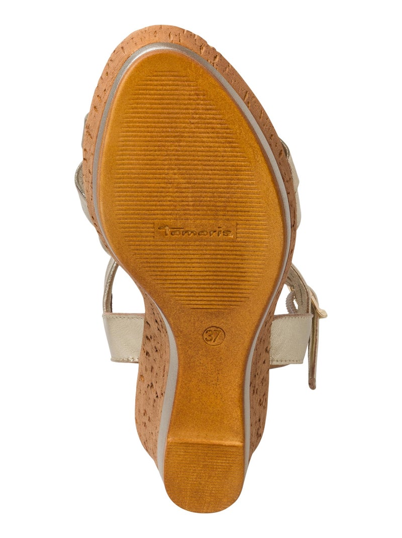 Sandales Compensées Cuir Tamaris Touch-It Doré/or - Kiabi
