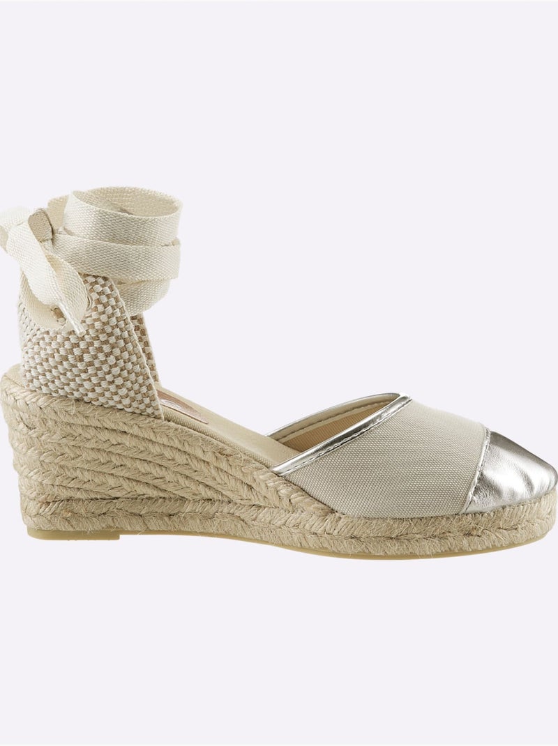 Sandales Compensées De Fabrication Espagnole - Taille Standard - Helline Gris Beige - Kiabi