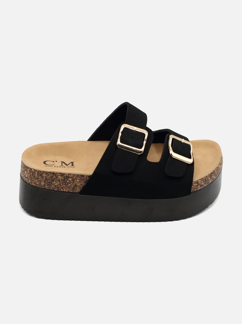 Sandales compensées double bride Noir - Kiabi