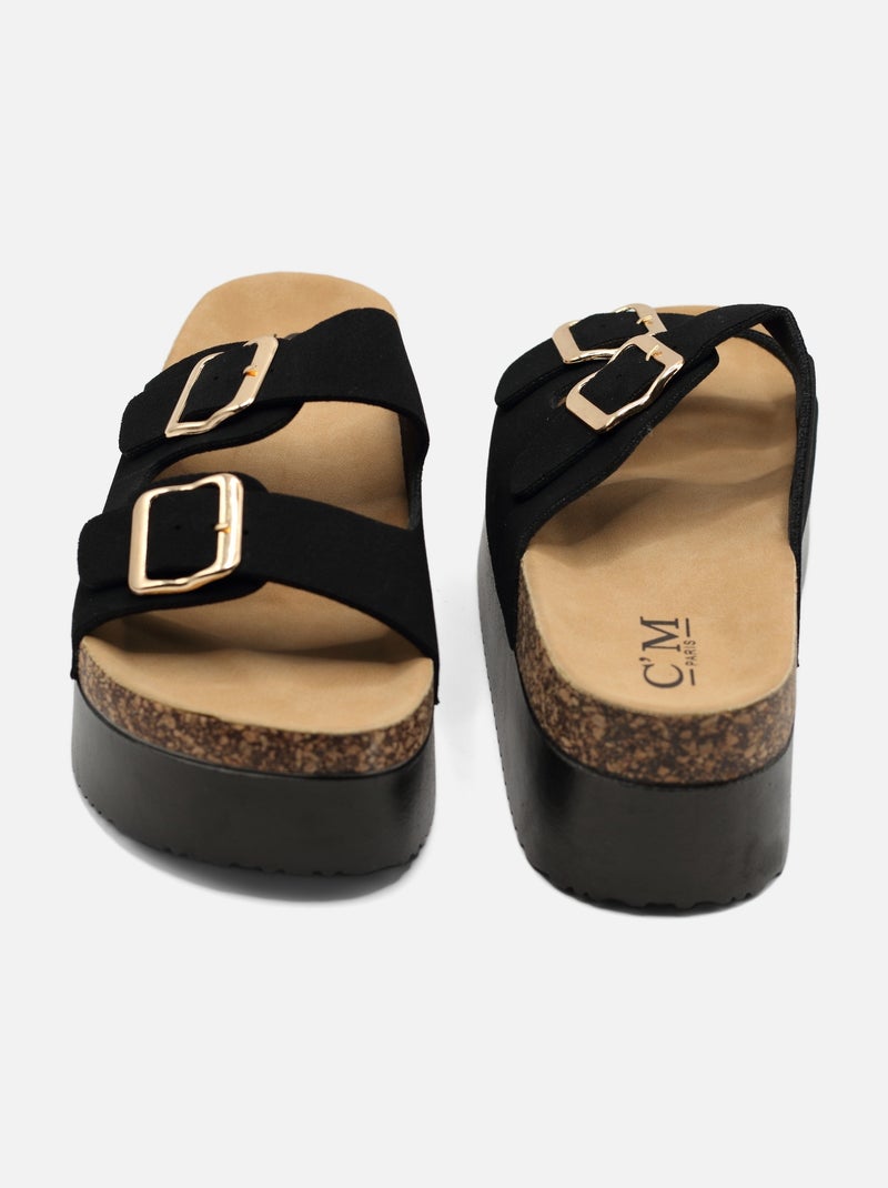 Sandales compensées double bride Noir - Kiabi