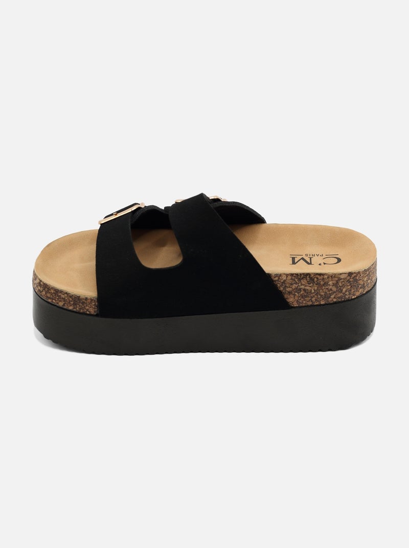 Sandales compensées double bride Noir - Kiabi