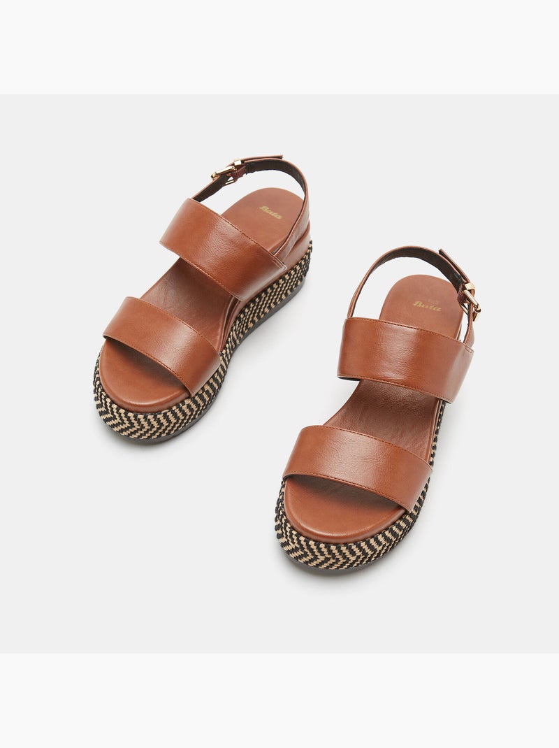Sandales compensées effet cuir brut BATA Marron - Kiabi