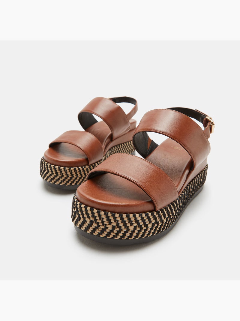 Sandales compensées effet cuir brut BATA Marron - Kiabi