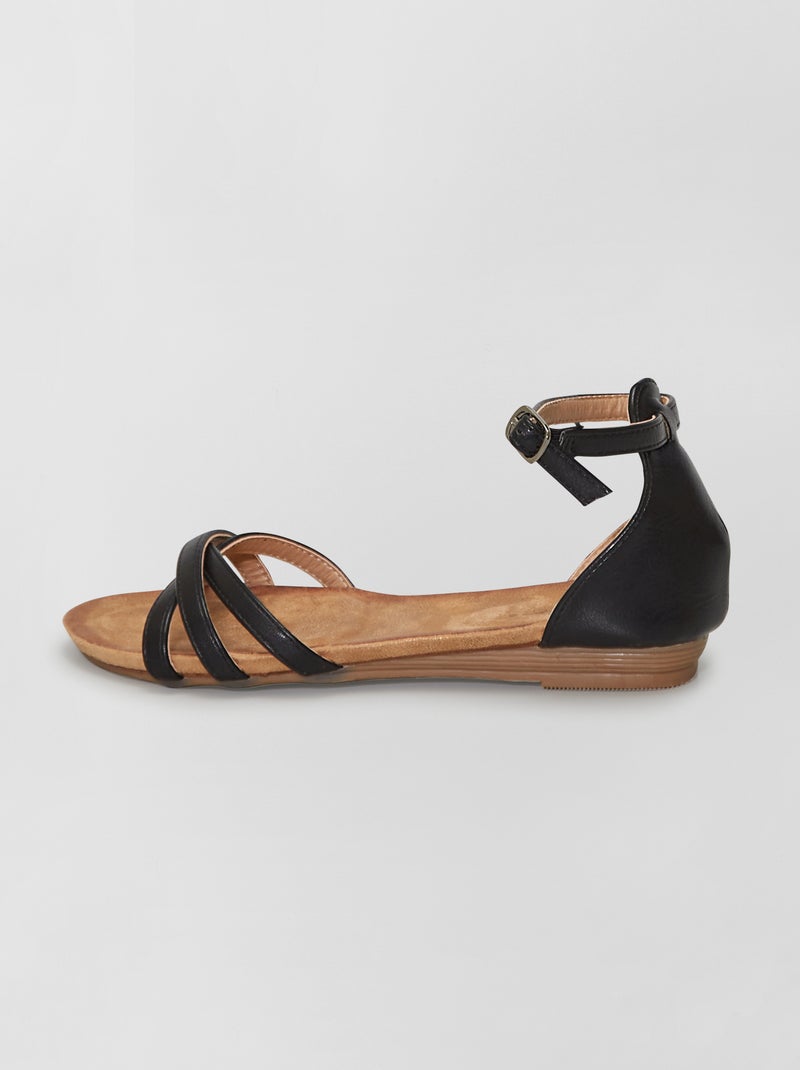 Sandales compensées en simili noir - Kiabi