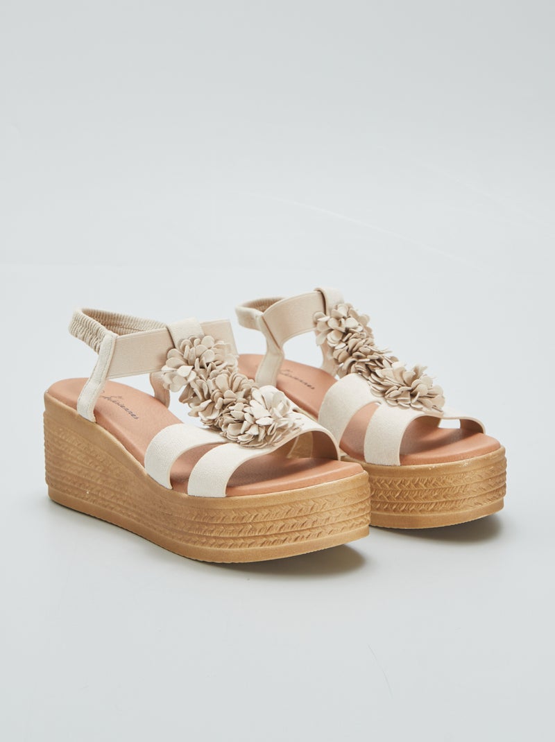 Sandales compensées en suédine Beige - Kiabi