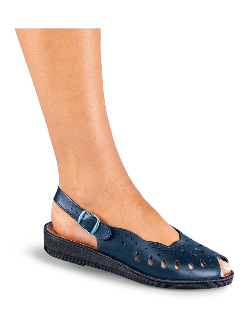 Sandales compensées largeur confort cuir - Afibel Bleu marine - Kiabi