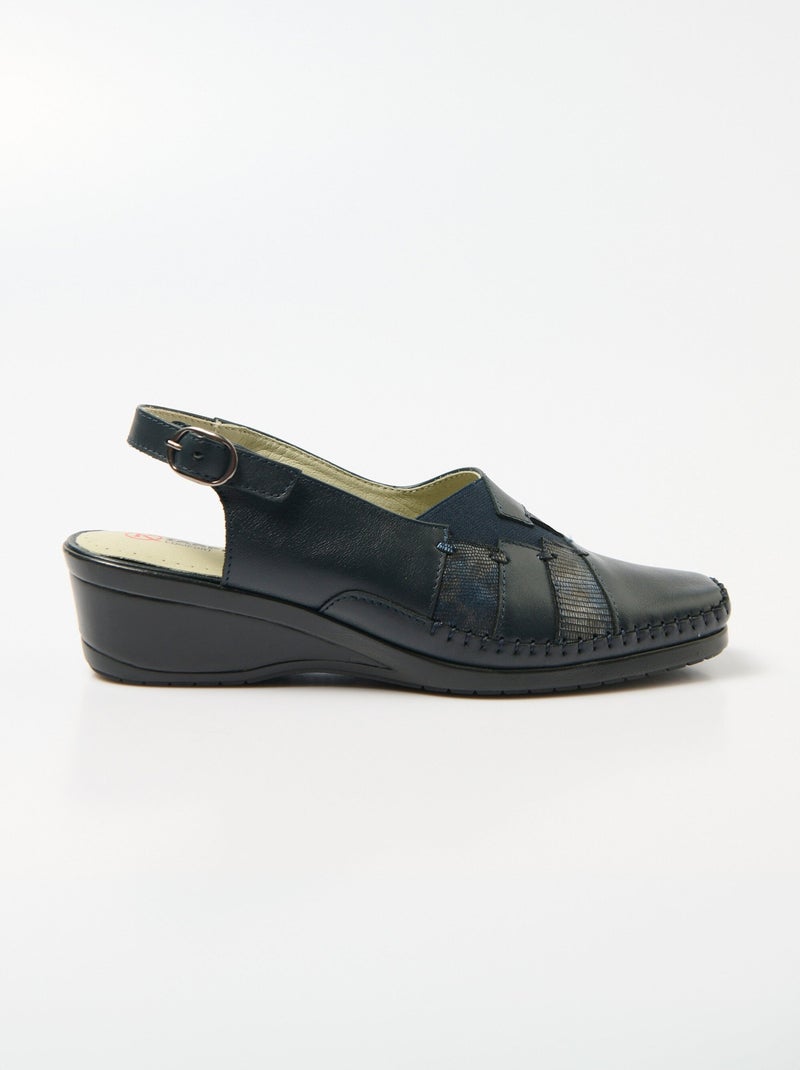 Sandales compensées largeur confort cuir - Afibel Bleu marine - Kiabi