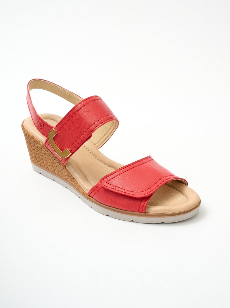 Sandales compensées largeur confort Rouge - Kiabi