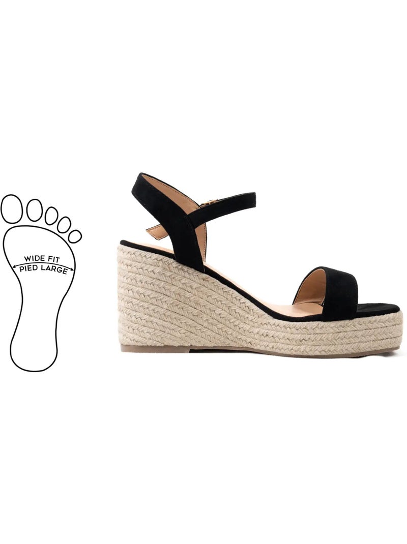Sandales compensées pieds larges H - Vic Noir - Kiabi