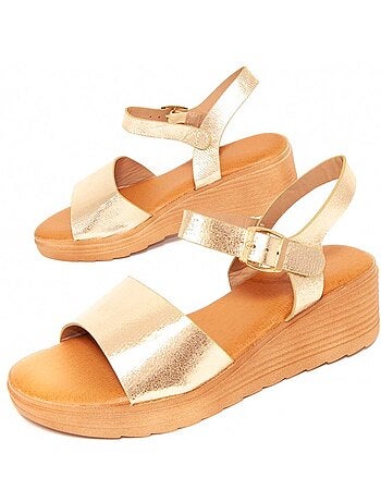 SANDALES COMPENSÉES SYNTHÉTIQUE OR