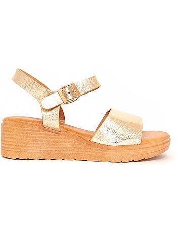 SANDALES COMPENSÉES SYNTHÉTIQUE OR