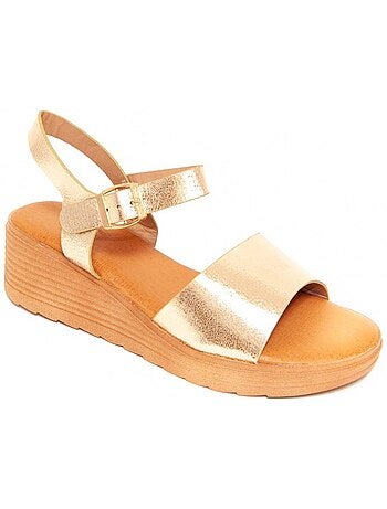 SANDALES COMPENSÉES SYNTHÉTIQUE OR
