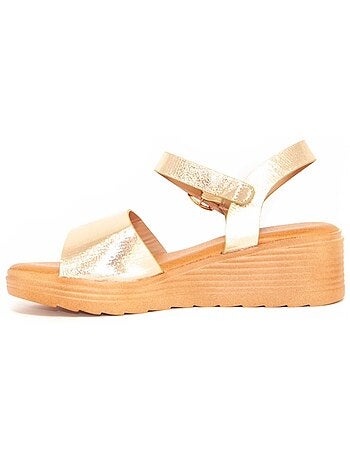 SANDALES COMPENSÉES SYNTHÉTIQUE OR