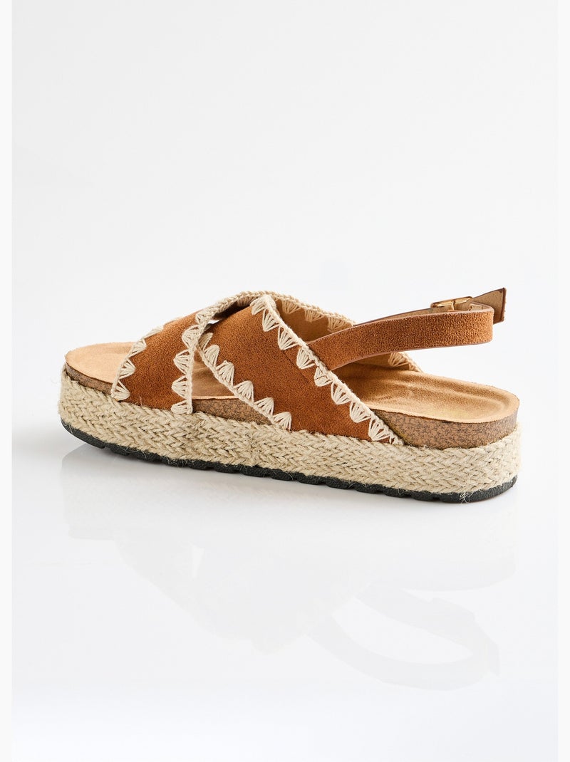Sandales compensées talon corde - Afibel Camel - Kiabi