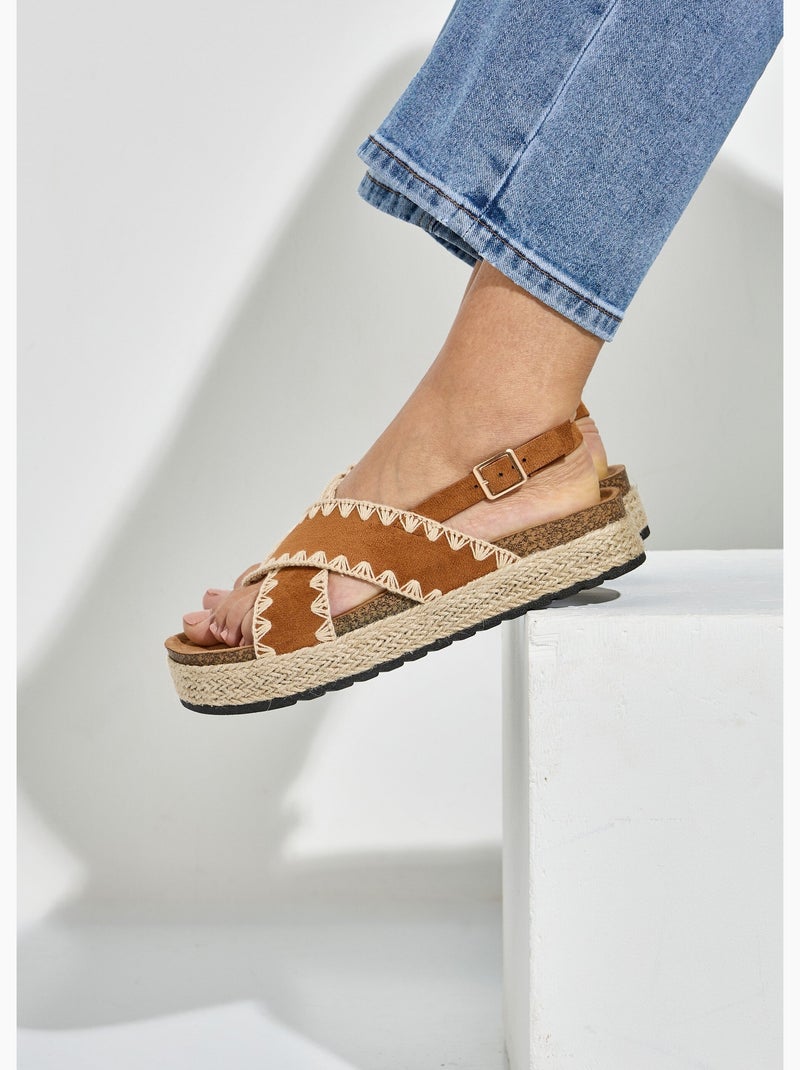 Sandales compensées talon corde - Afibel Camel - Kiabi