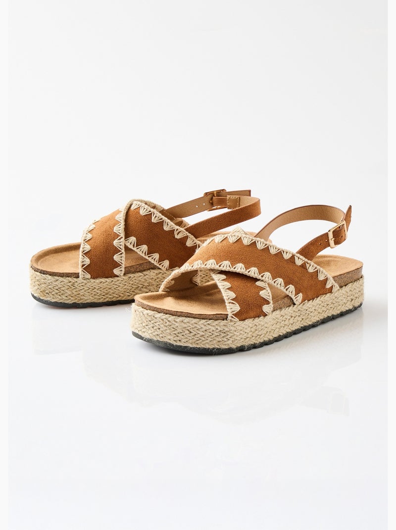 Sandales compensées talon corde - Afibel Camel - Kiabi