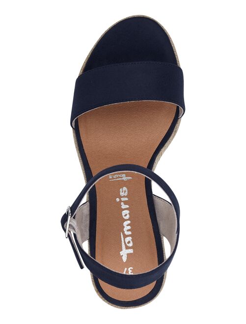 Sandales Compensées San Marina En Cuir Bleu Jean - Talon Liège, Taille 40 - Occasion TBE