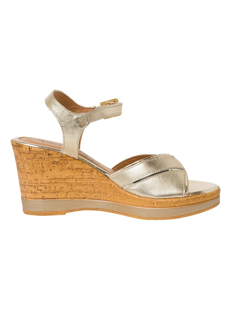 Sandales Compensés Cuir Tamaris Doré/or - Kiabi