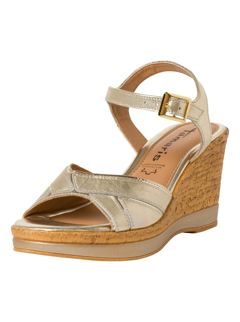 Sandales Compensés Cuir Tamaris Doré/or - Kiabi