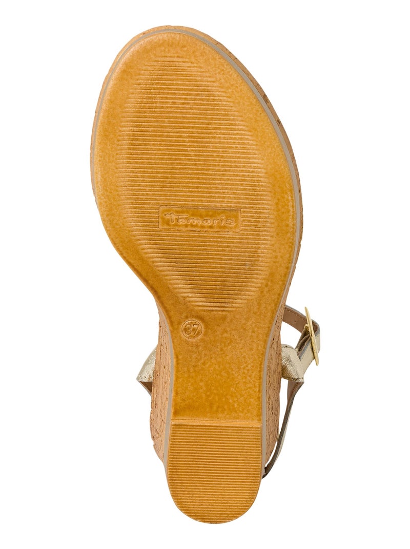 Sandales Compensés Cuir Tamaris Doré/or - Kiabi