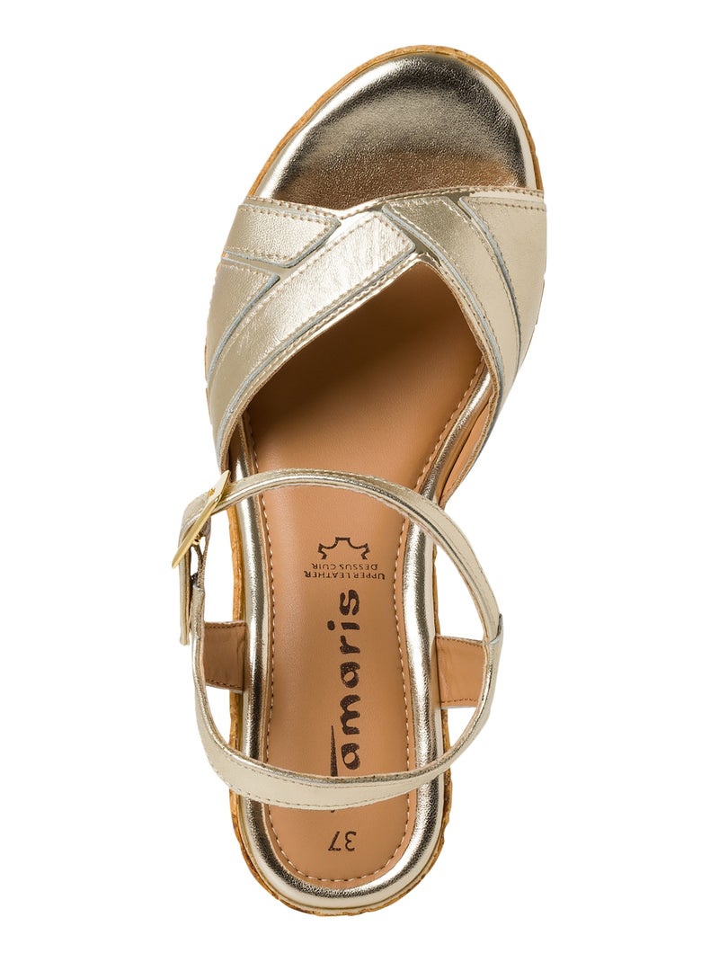 Sandales Compensés Cuir Tamaris Doré/or - Kiabi