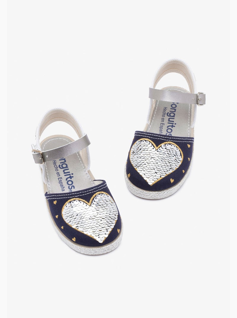 Sandales Conguitos Heart Reversible Sequins Bleu marine - Kiabi