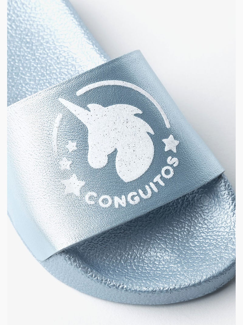 Sandales conguitos unicornio's  pool slide Bleu roi - Kiabi